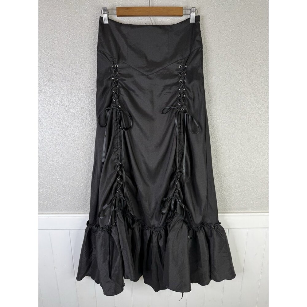 Renaissance Goth Vamp Victorian Skirt Sz M Black 3-Way Corset Lace-up Steampunk